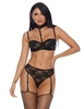 Additional BLACK view of product LACE DO IT BRA AND PANTY WITH GARTER STRAPS with color code BK