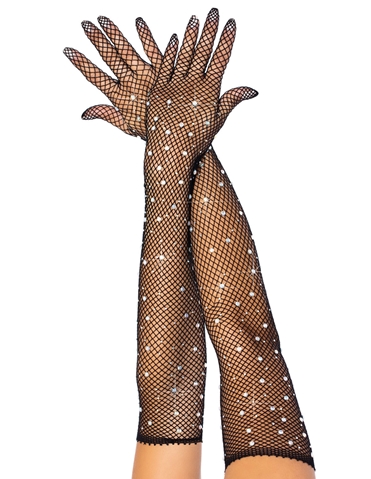 RHINESTONE FISHNET OPERA LENGTH GLOVES - 2038-04054