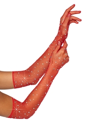 Front view of RHINESTONE FISHNET OPERA LENGTH GLOVES