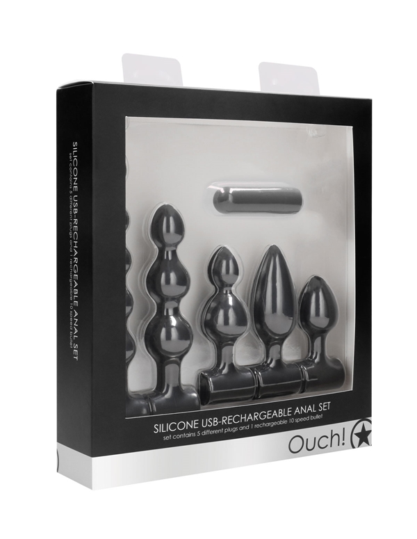 OUCH SILICONE RECHARGEABLE VIBRATING ANAL SET ALT7 view Color: BK