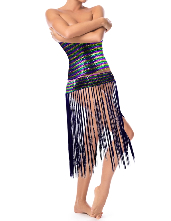 Mardi Gras Fringe Skirt Set default view Color: MC