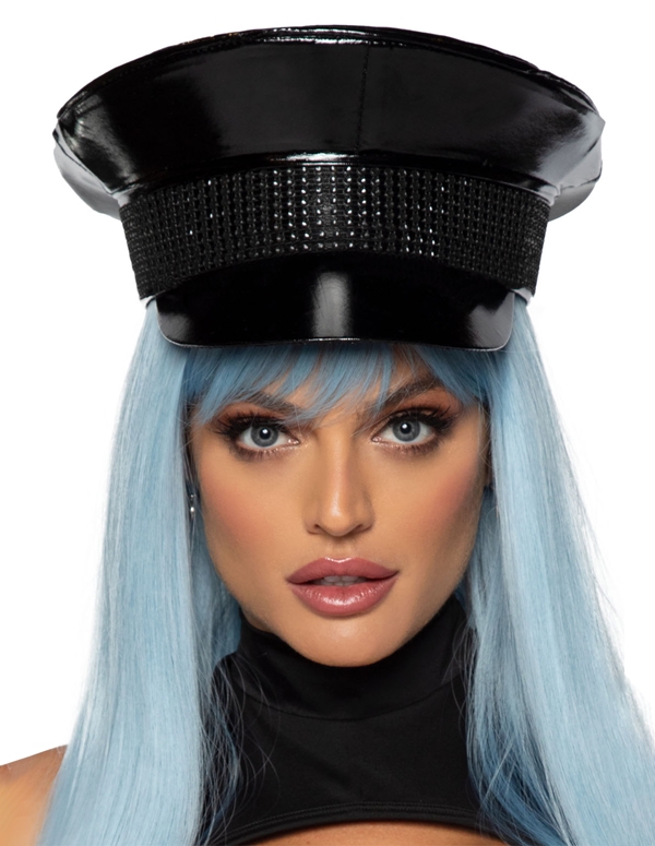Rhinestone Trimmed Military Hat default view Color: BK