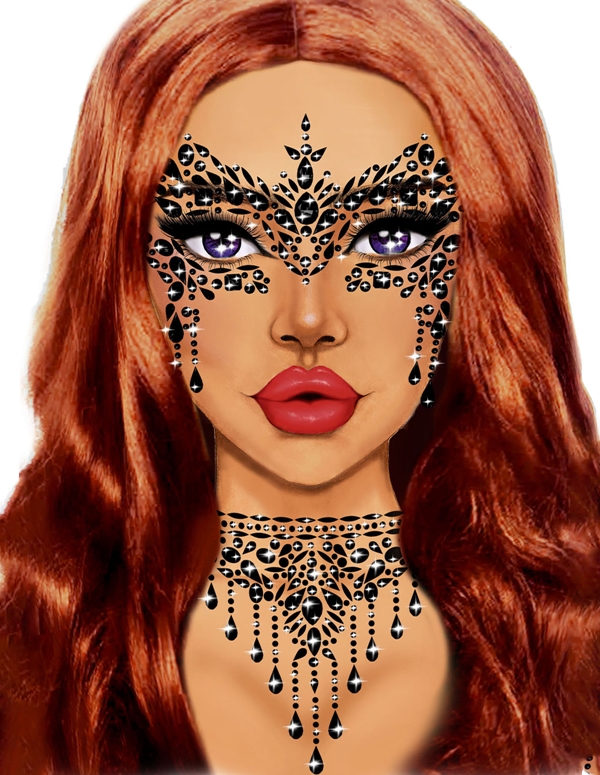 Masquerade Adhesive Face Jewels ALT1 view Color: BK