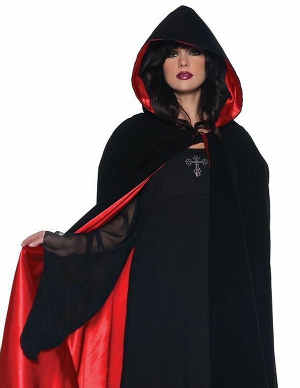 63 Inch Deluxe Velvet And Satin Cape With Hood default view Color: BKR