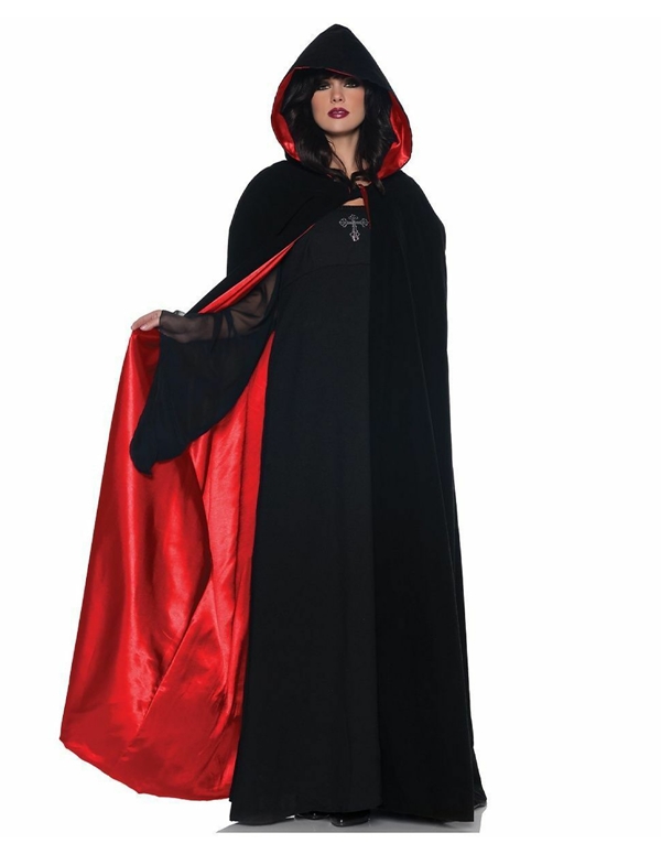 63 Inch Deluxe Velvet And Satin Cape With Hood ALT1 view Color: BKR