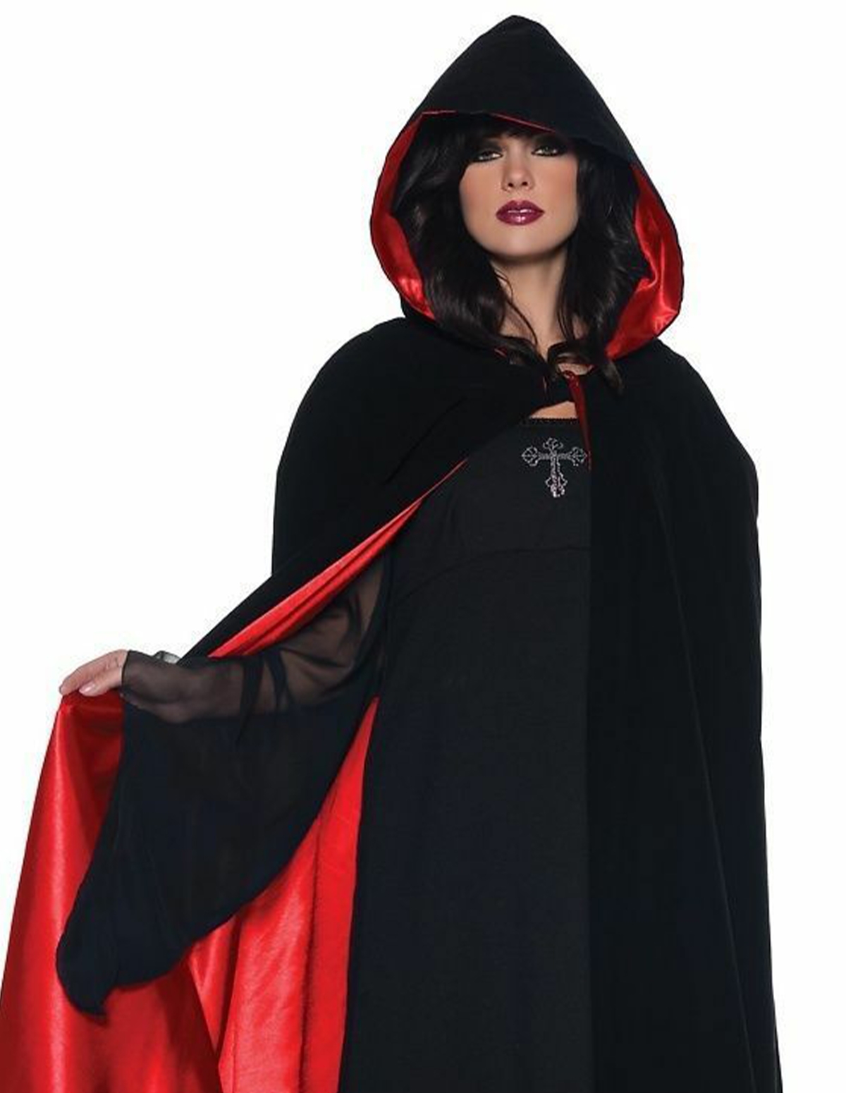 alternate image for 63 Inch Deluxe Velvet And Satin Cape With Hood