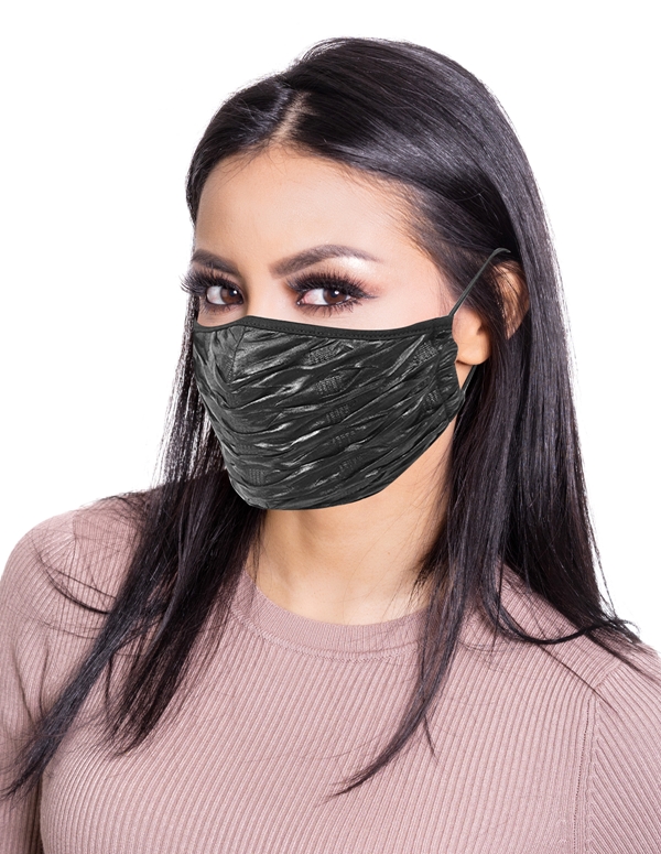 Shiny Ribbed Face Mask default view Color: BK