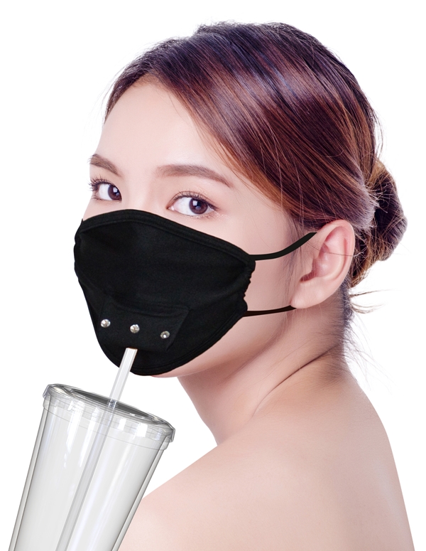 Face Mask With Rhinestone Straw Flap ALT1 view Color: BK