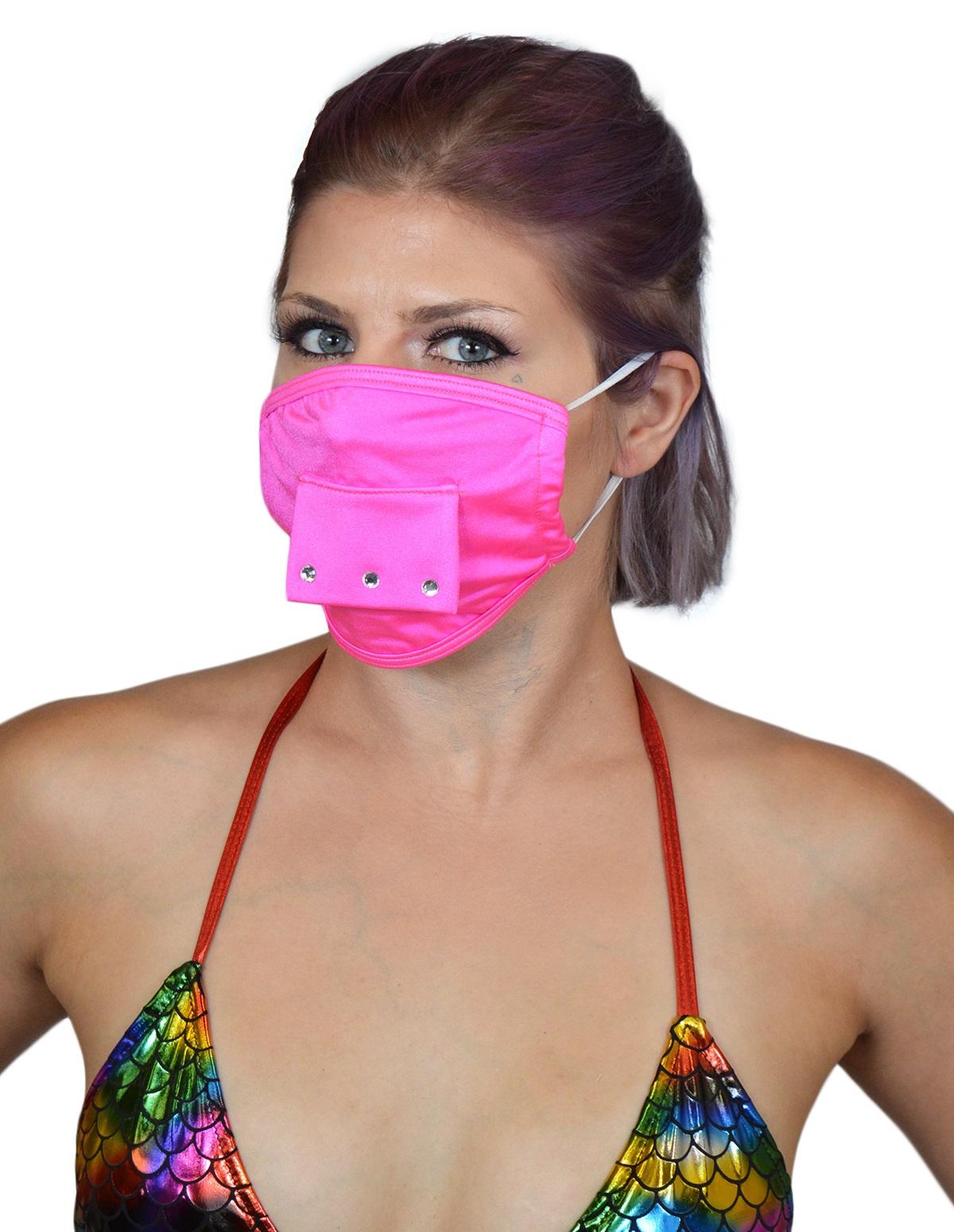 alternate image for Face Mask With Rhinestone Straw Flap