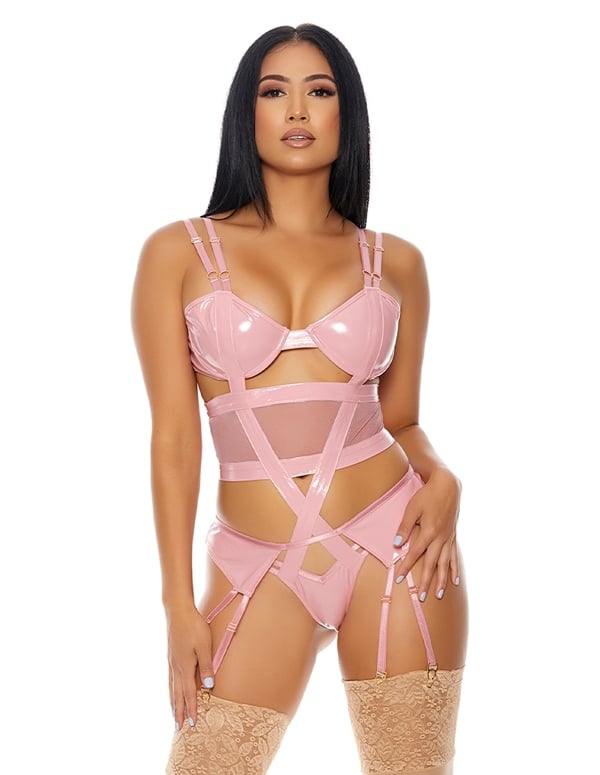 Double The Mesh Teddy And Garter Belt default view Color: PK