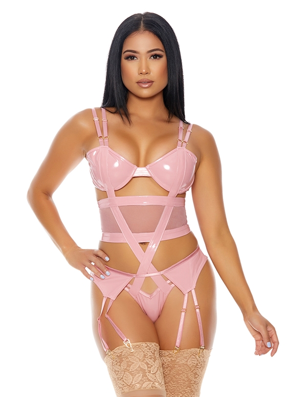 Double The Mesh Teddy And Garter Belt ALT2 view Color: PK