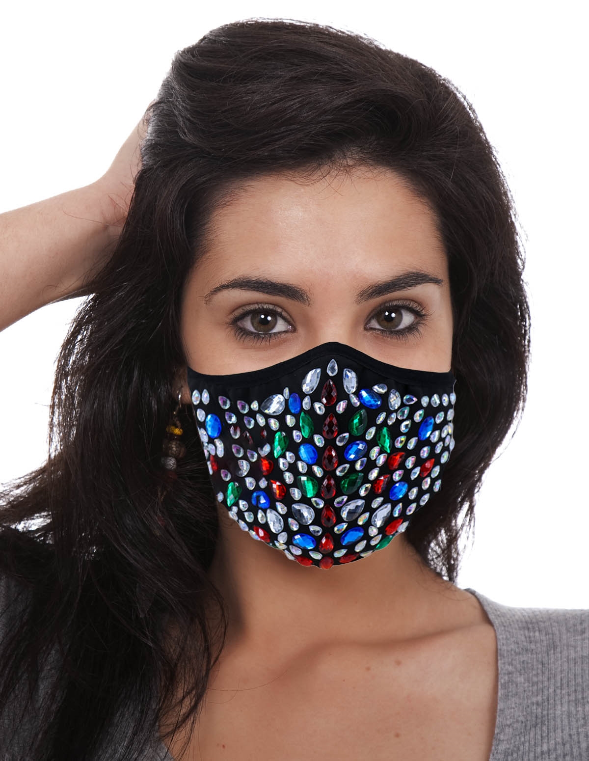 alternate image for MULTICOLOR RHINESTONE FACE MASK
