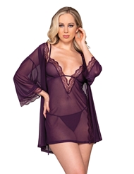 Additional  view of product SHEER LACE TRIM CHEMISE AND ROBE SET with color code PL