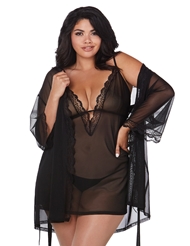 Additional  view of product SHEER LACE TRIM CHEMISE AND ROBE SET with color code BK
