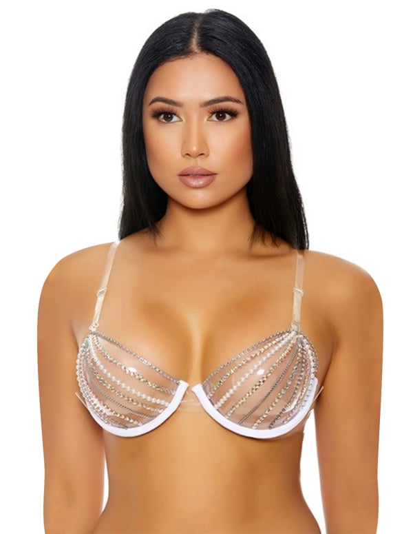 Clear As Crystal Pearl And Rhinestone Bra default view Color: WH