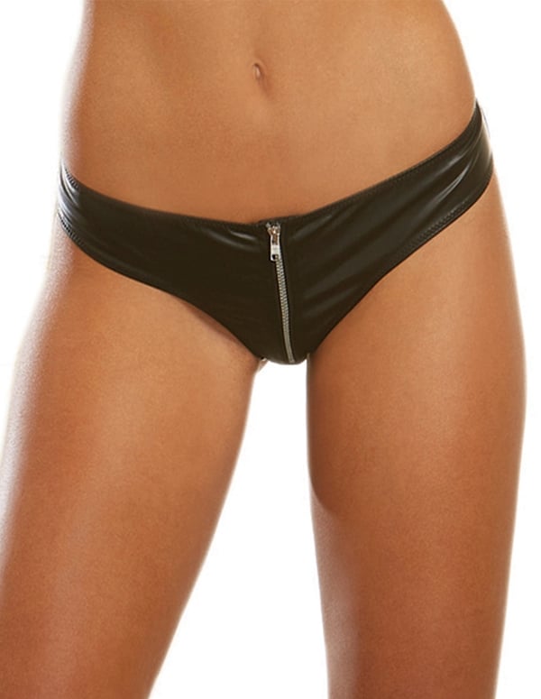 Faux-Leather Cheeky Panty With Zipper default view Color: BK