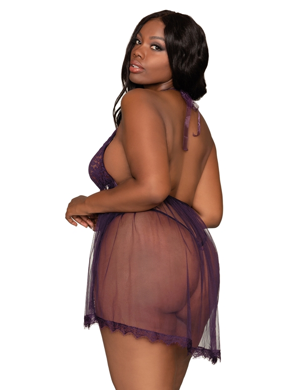 FLY-A-WAY LACE TEDDY ALT1 view Color: EGGPLNT