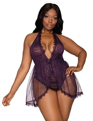 Additional  view of product FLY-A-WAY LACE TEDDY with color code EGGPLNT