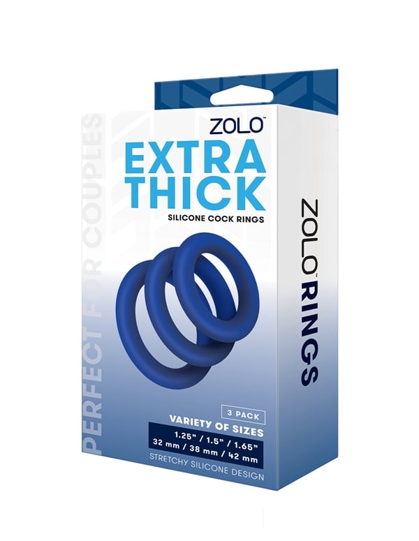Zolo Extra Thick Silicone Cock Ring 3 Pack ALT1 view Color: BL