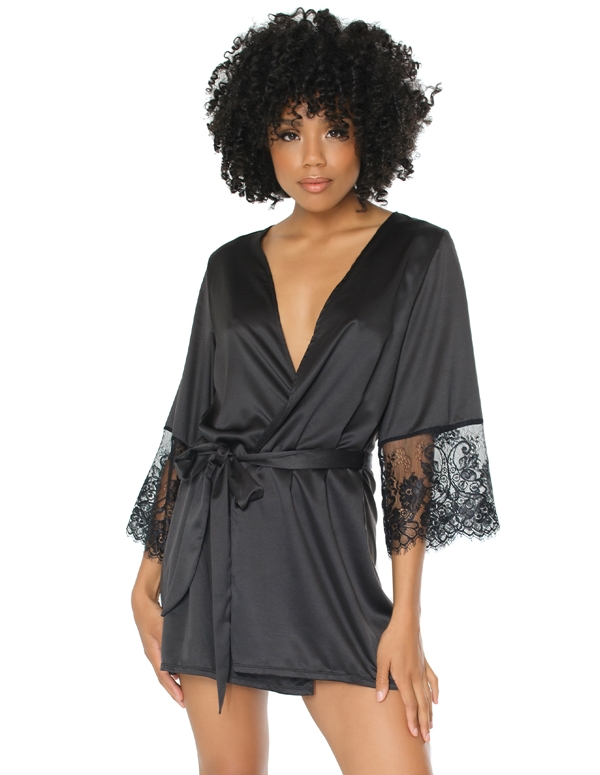 Satin And Lace Robe default view Color: BK
