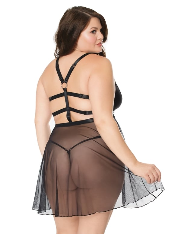 Sheer Seductress Cage Back Babydoll ALT1 view Color: BK