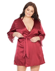 Front view of SATIN AND LACE PLUS SIZE ROBE