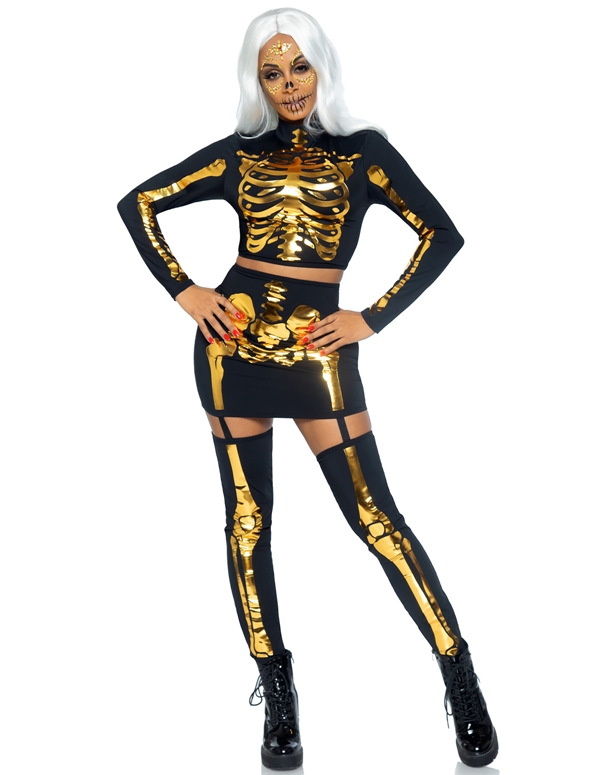 Golden Skeleton 2Pc Costume ALT view Color: BKG