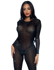 Additional  view of product SHEER RHINESTONE CATSUIT with color code BK