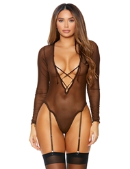 Alternate front view of CHOCOLATE TEDDY WITH GARTERS