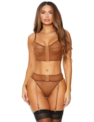 Front view of TOFFEE SHEER BUSTIER BRA SET