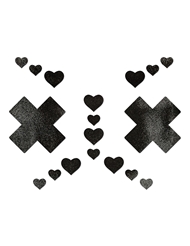 Front view of PASTEASE LIQUID BLACK X PASTIES WITH HEART BODY PASTIES