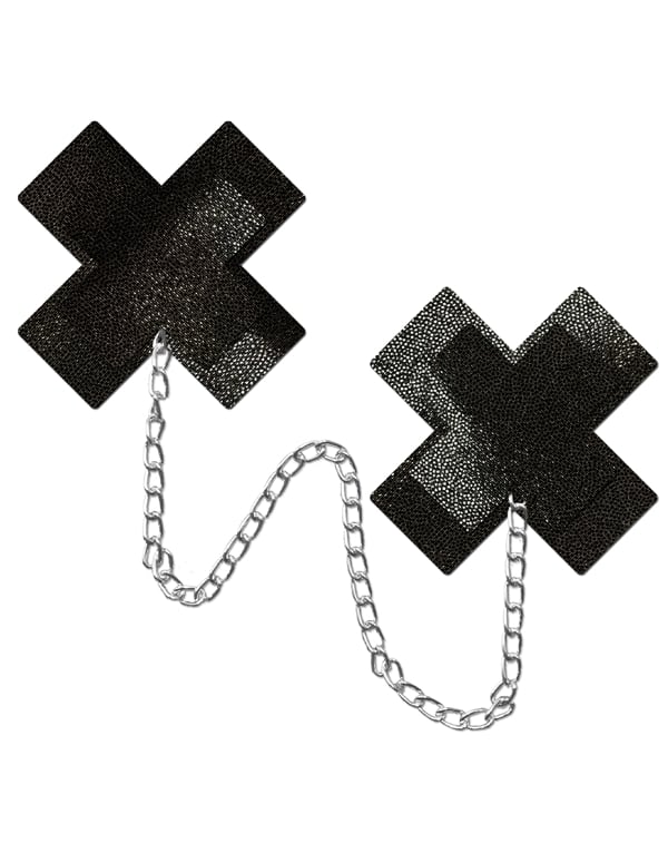 Pastease Liquid Black X Cross With Chunky Silver Chain Pasties default view Color: BK