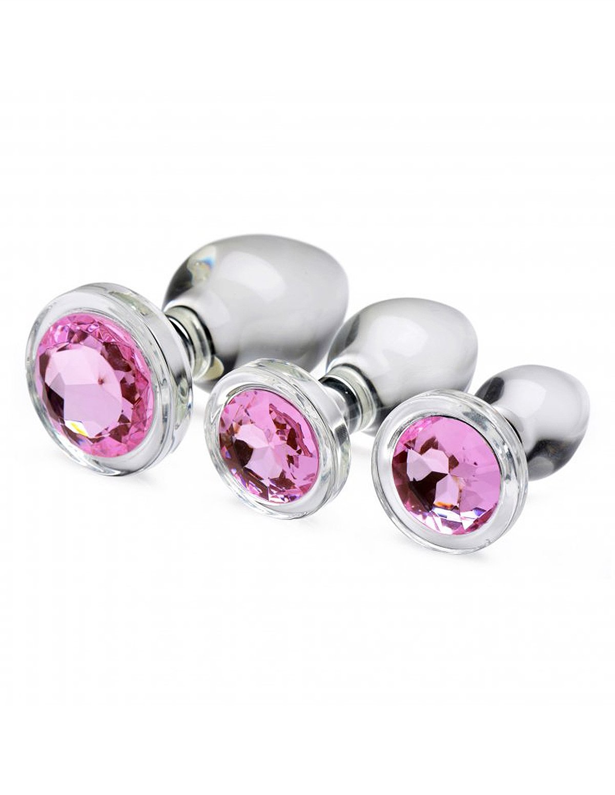 alternate image for Pink Gem Glass Anal Plug Set