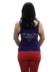 Alternate back view of ALL YOU NEED IS LOVE PURPLE TANK TOP