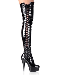 Alternate back view of ASHLEY PATENT LACE-UP THIGH HIGH