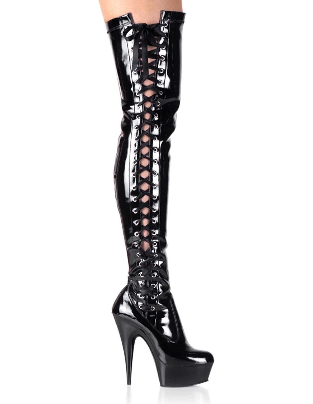 Ashley Patent Lace-Up Thigh High - DELIGHT-3050-05707 | Lover's Lane