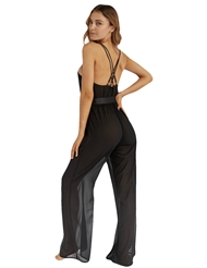 Alternate back view of BELLE CHIFFON AND LACE JUMPSUIT