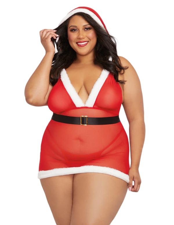 Front view of SEXY SANTA PLUS SIZE CHEMISE SET. 