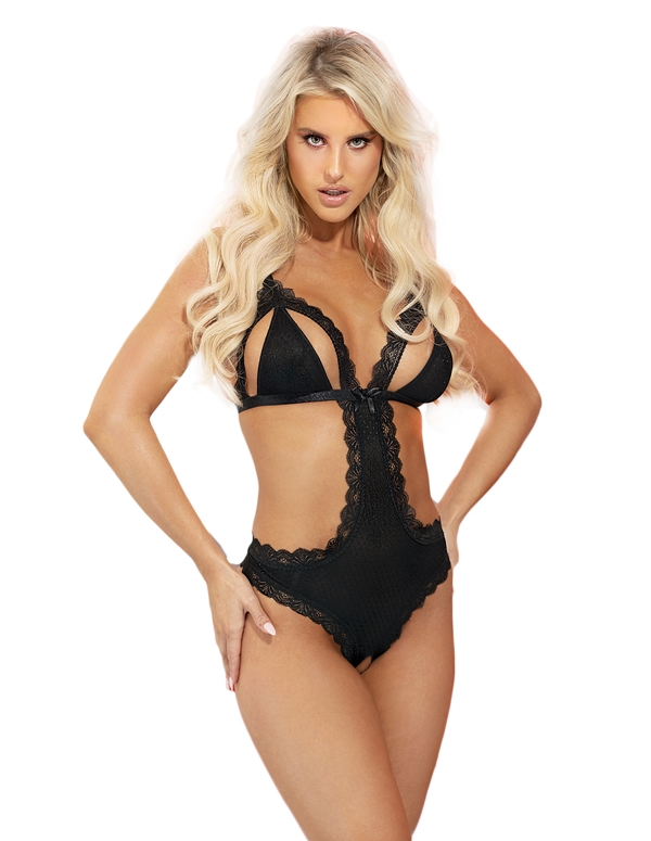 Black Sheer Lace Peek a Boo Teddy Plus Size main image 1