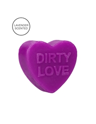 Front view of DIRTY LOVE LAVENDER HEART-SHAPED SOAP