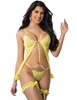 Additional NEON YELLOW view of product SHEER LACE OPEN BABYDOLL TEDDY & GARTERS with color code NY