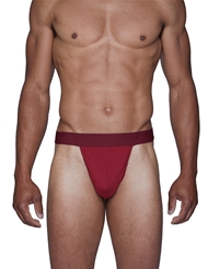 Front view of WOOD THONG BURGUNDY
