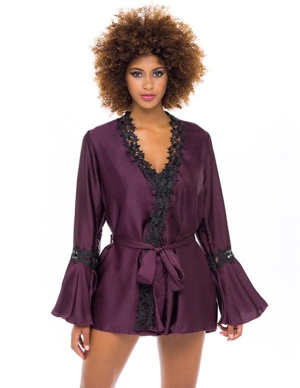 Thea Embroidered Trim Bell Sleeved Robe default view Color: BLKPL