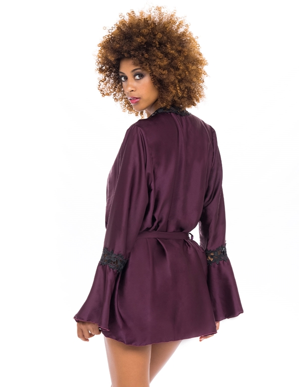 Thea Embroidered Trim Bell Sleeved Robe ALT1 view Color: BLKPL
