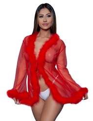 Additional  view of product SHORT RED MARABOU ROBE with color code RD