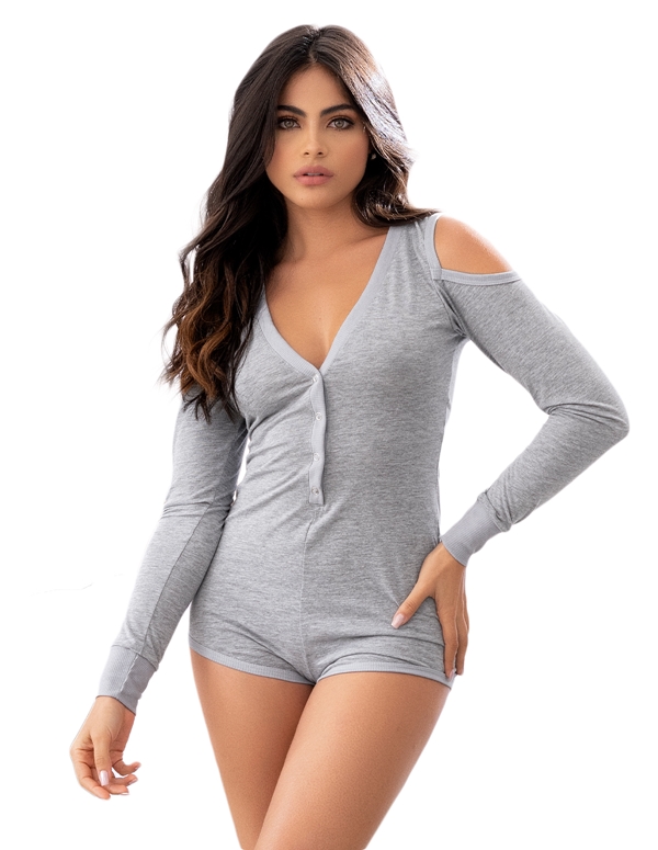 Cozy In The Back Sleep Romper default view Color: GRE