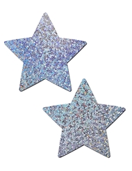 Front view of PASTEASE SILVER GLITTER STAR PASTIES