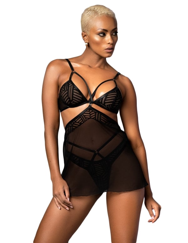 Geometric 2-In-1 2Pc Set And Babydoll default view Color: BK