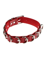 Front view of ADJUSTABLE RED COLLAR WITH D-RINGS