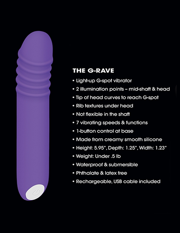 The G-Rave Silicone Rechargeable Light Up Vibrator ALT5 view Color: PR
